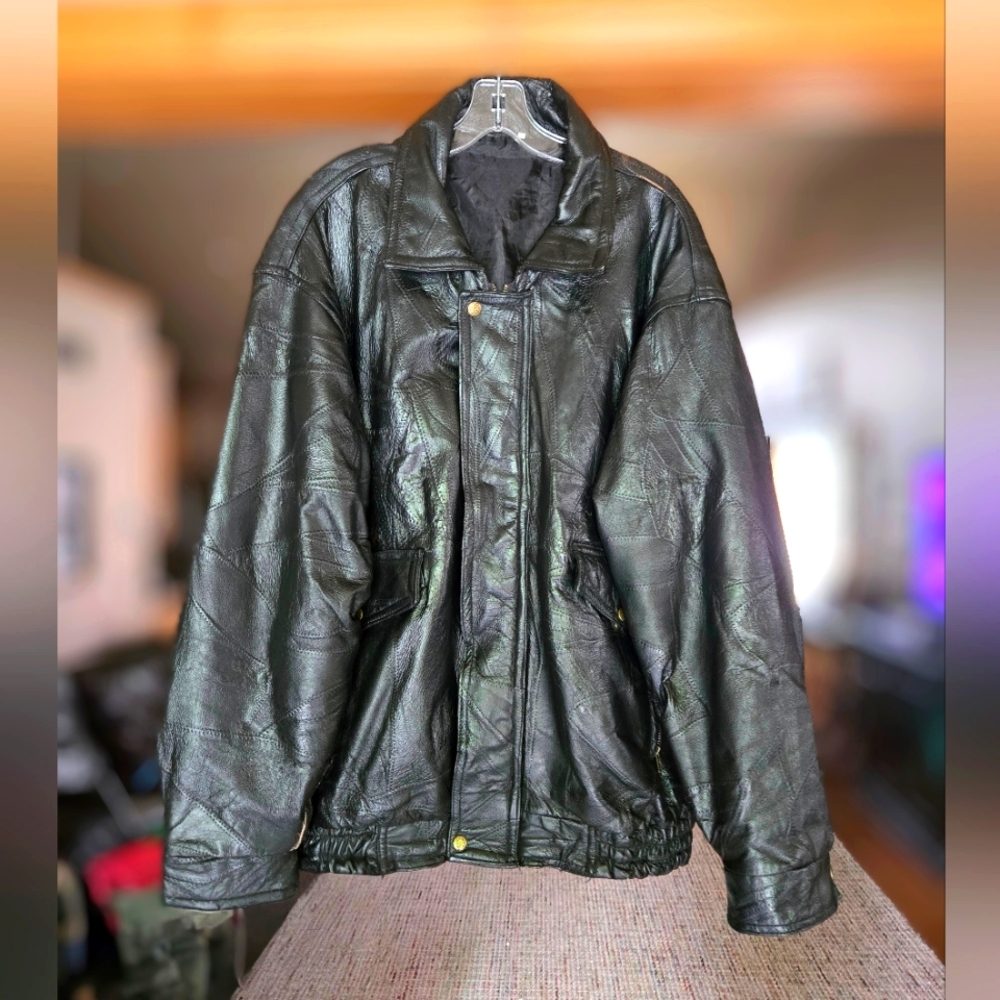 United States Army Military Embroidered Black  Leather Jacket Men’s Sz XL